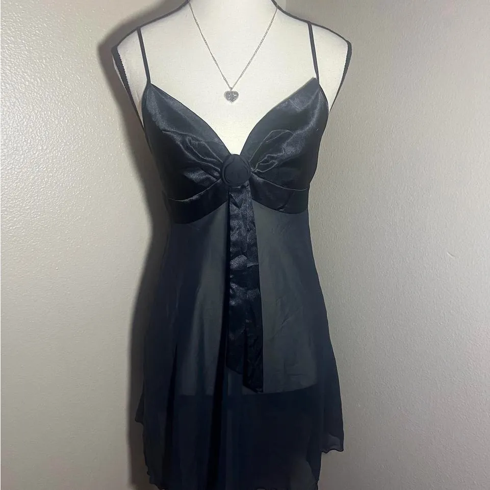 Vintage Victoria’s Secret babydoll Elegant Black Satin Slip Dress - Image 2