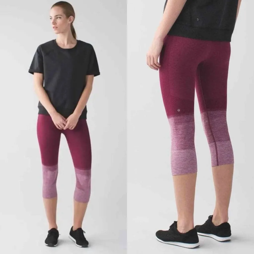 Lululemon Seamlessly Street Crop Leggings Burgundy Red Ombré Stretch Size 4 - Image 2