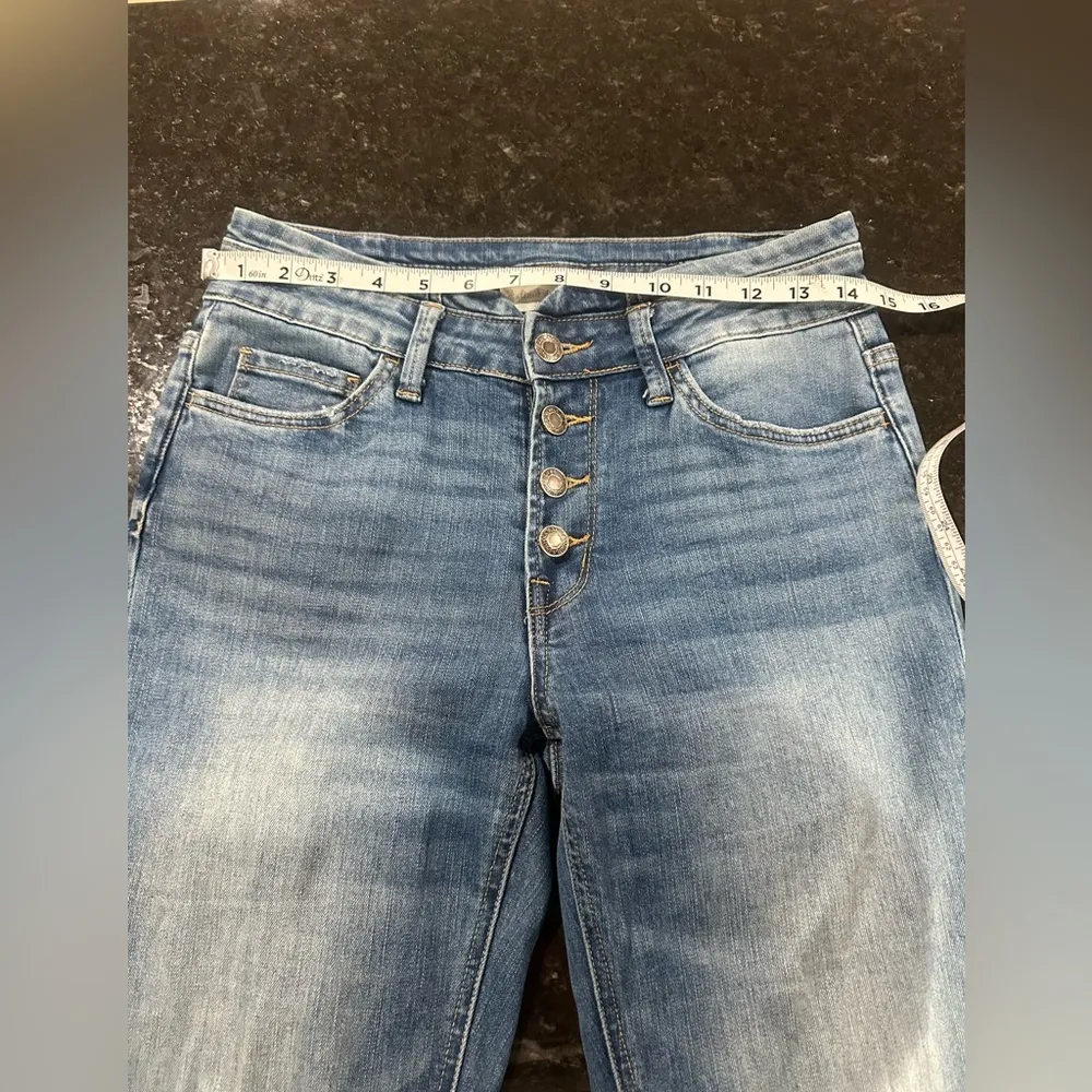 Altar'd State pin tuck waist button fly Classic Blue Flared Women's Jeans Sz 26 - Image 6