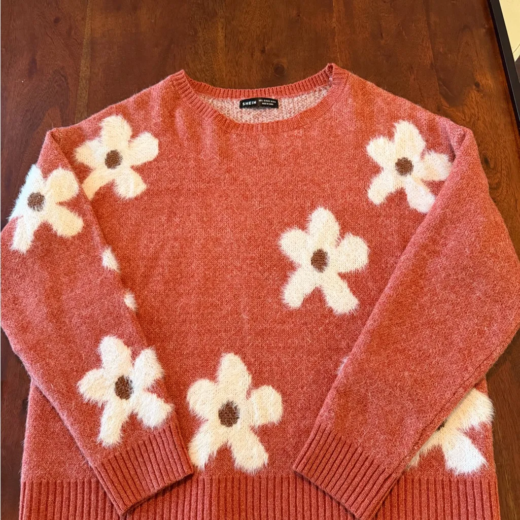 SheIn Floral Patterned Rust Sweater - Image 5