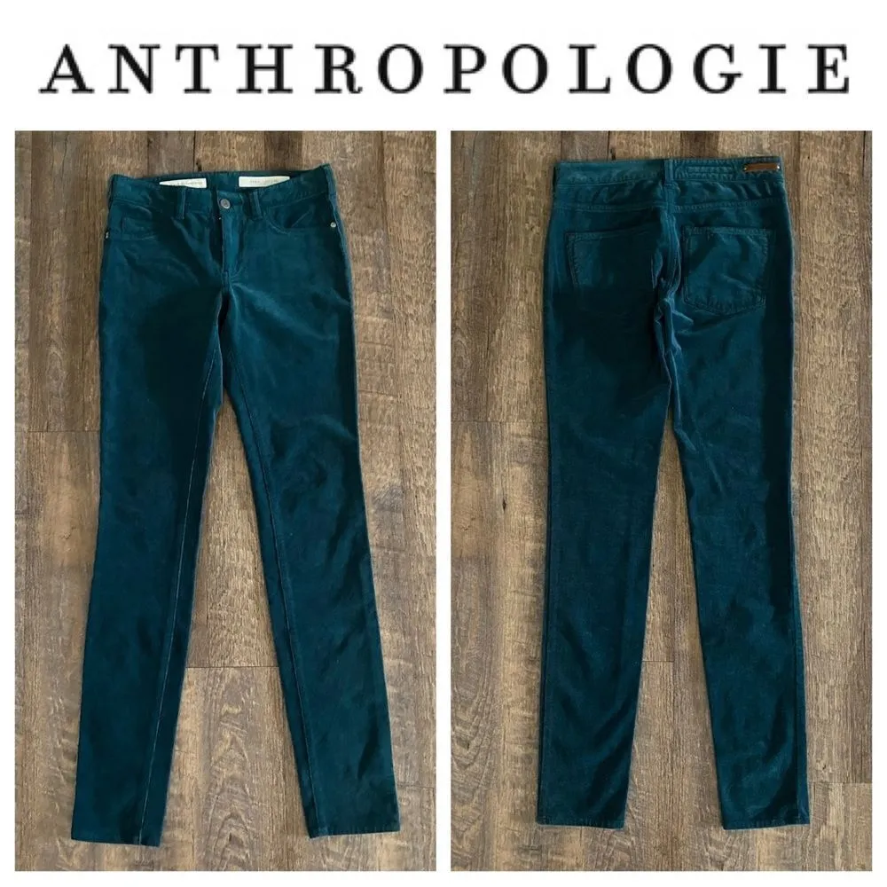 Anthropologie Pants Pilcro Teal corduroy Cotton Stretch 25 Green Boho - Image 11