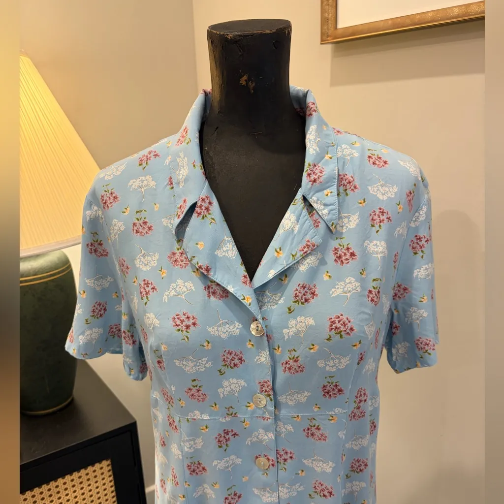 Vintage RobbieBee Baby Blue Floral Cottage Grandmacore Button-front Midi Dress 8 - Image 6