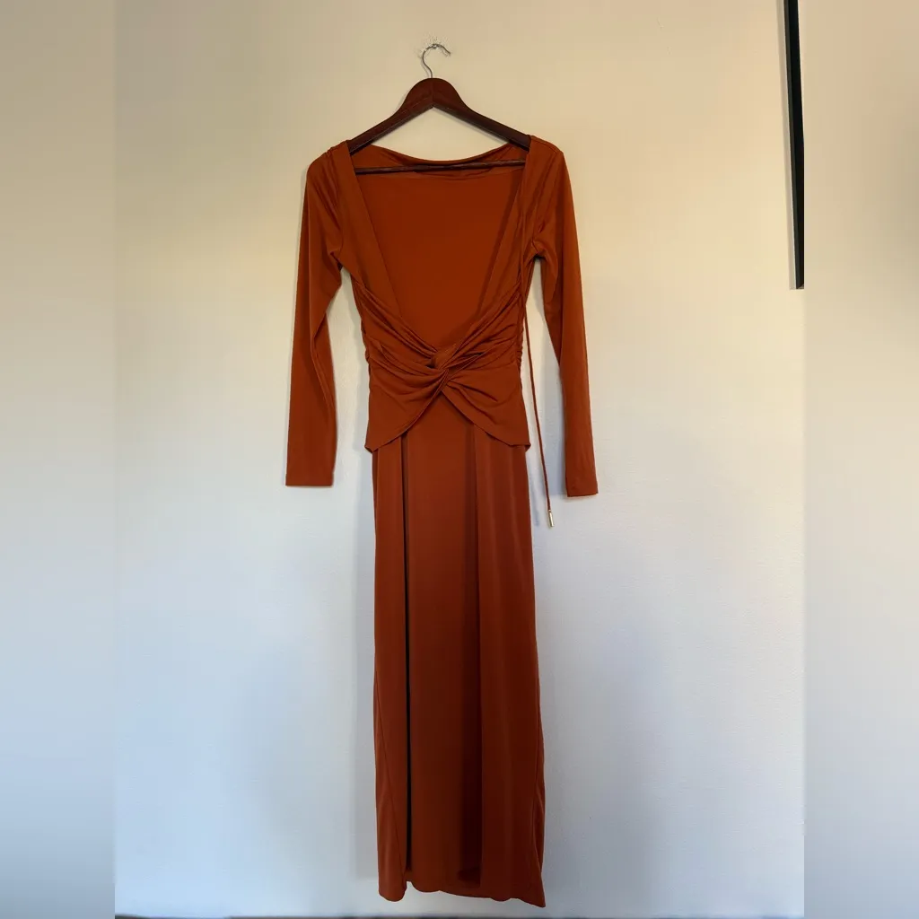Elegant Orange Long Sleeve Dress Size 6 - Image 4