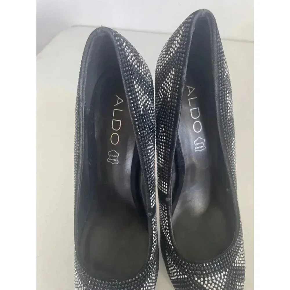 Women's Aldo Leather Chevron Black Rhinestone 6” High Heels‎ Size 8.5 EUC - Image 5