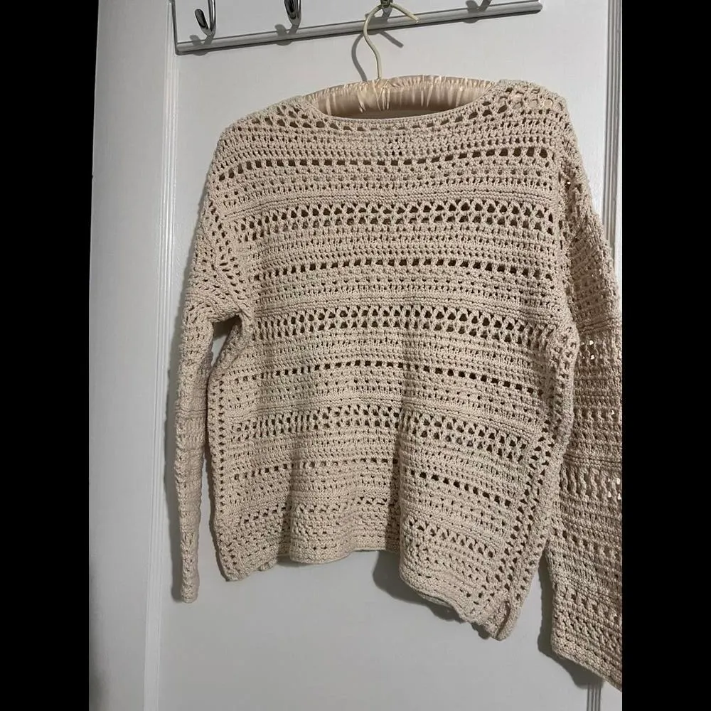 J Jill Cozy Crochet Sweater - Cream Knit Design -size Medium - Image 2
