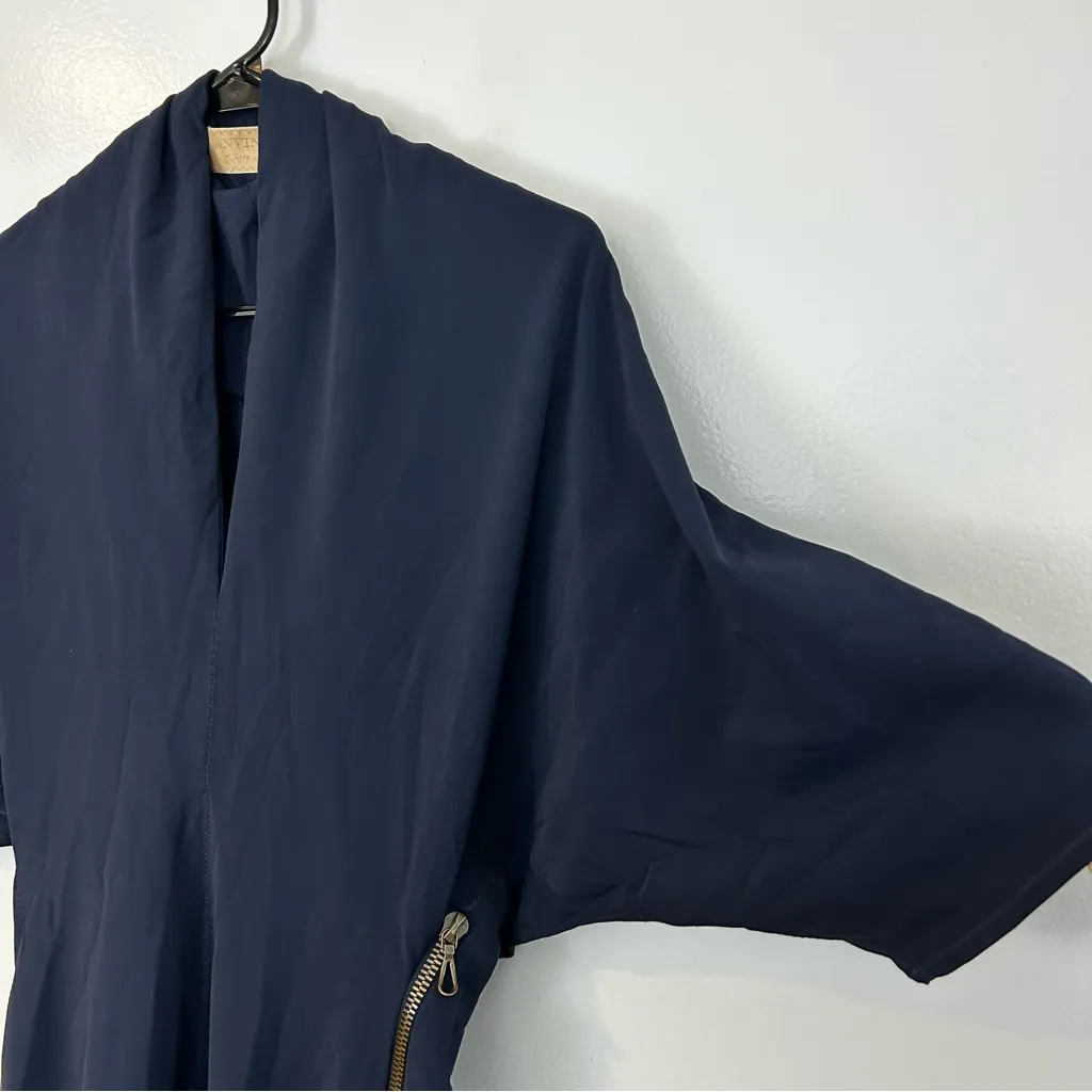 Lanvin 2011Alber Elbaz Navy Blue Split Neck Dolman Sheath Midi Dress Size 8 - Image 6