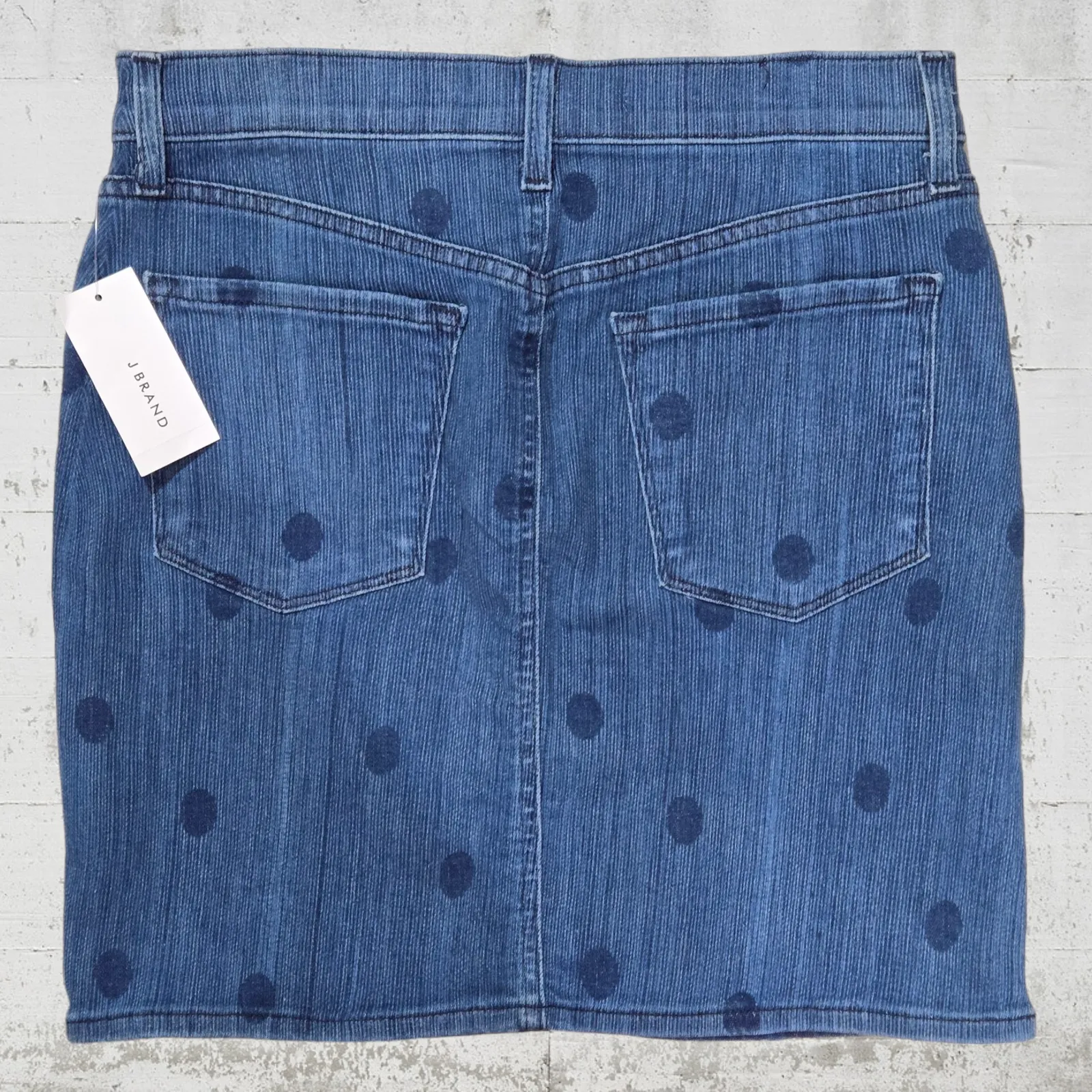 J Brand Dark Wash Polka Dot Low Rise Aerial Lyla NWT Mini Denim Skirt Size 27 - Image 8