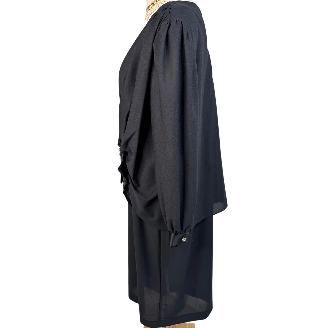 Vintage 80s TF T&F drop waist rhinestone bow party dress black size 10 Medium M - Image 3