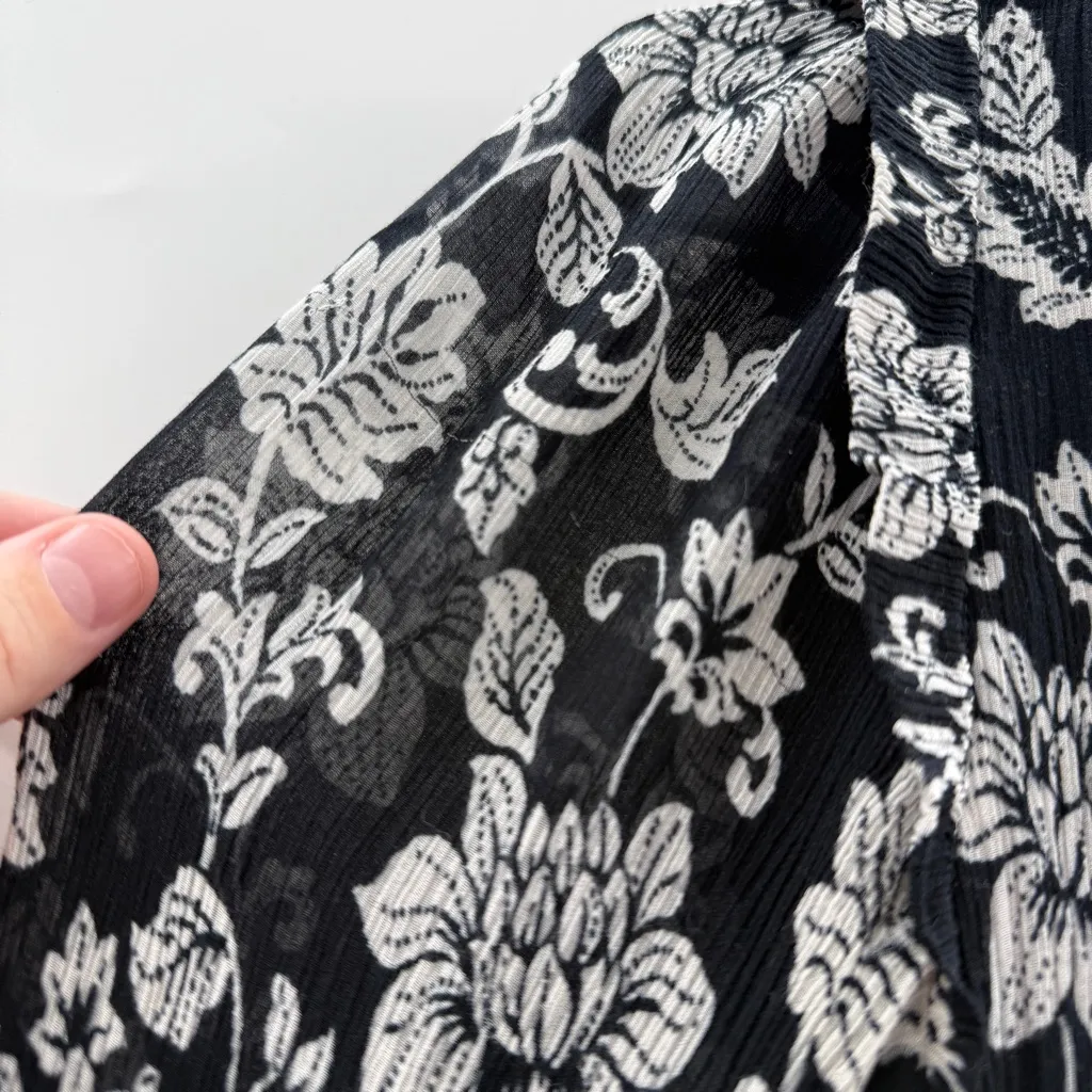 Sezane‎ Leana Black & White Floral Silk Blend Long Sleeve Shift Mini Dress Sz 38 - Image 10