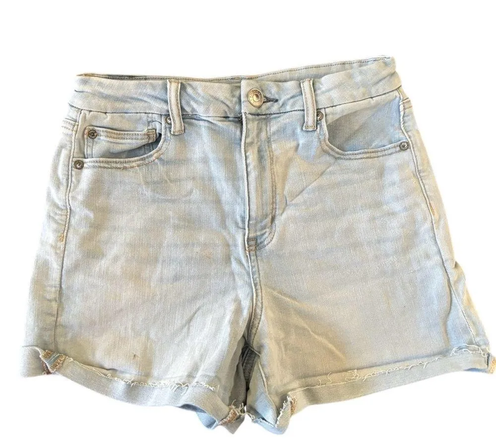 AE Curvy Hi-Rise Shortie Light Blue Denim Wash Stretch 10 Cuffed - Image 3