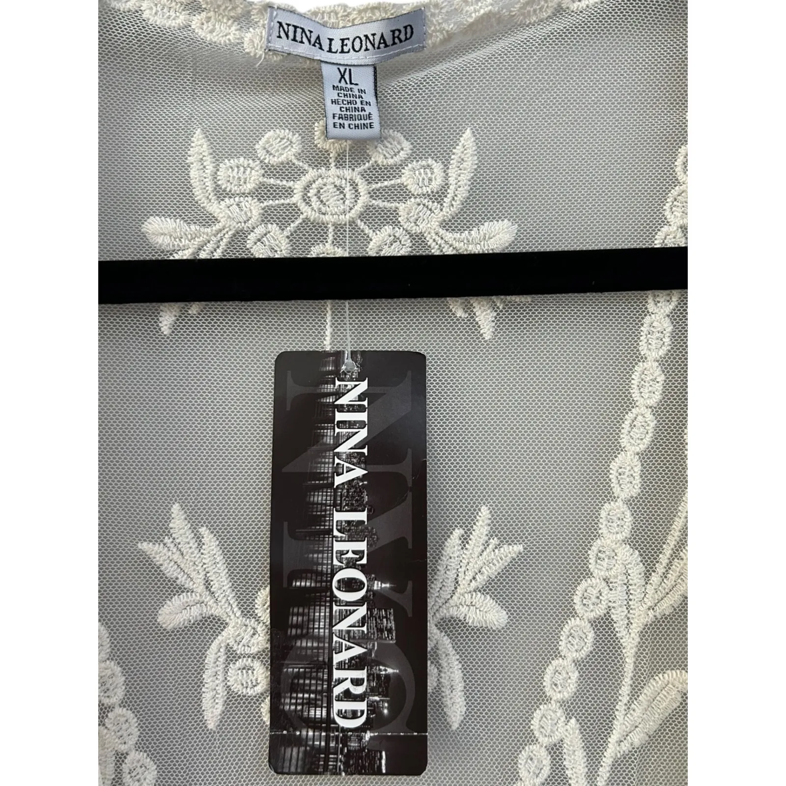 NWT Nina Leonard Womens XL Open Front Lace Floral Cardigan Duster Kimono Sweater - Image 5