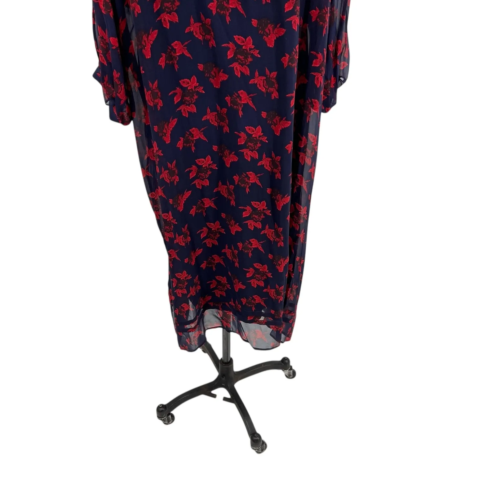 Madewell No.6 Silk Magical Dress Vintage Rose‎ Floral Print Blue Red Size 14 - Image 13