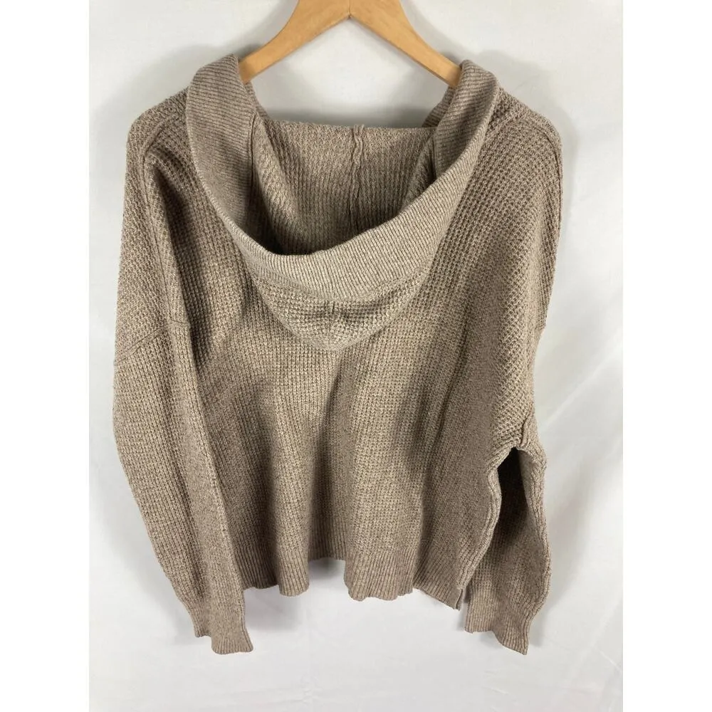 Aerie V Neck Knit Hooded Sweater Brown Size Small - Image 3