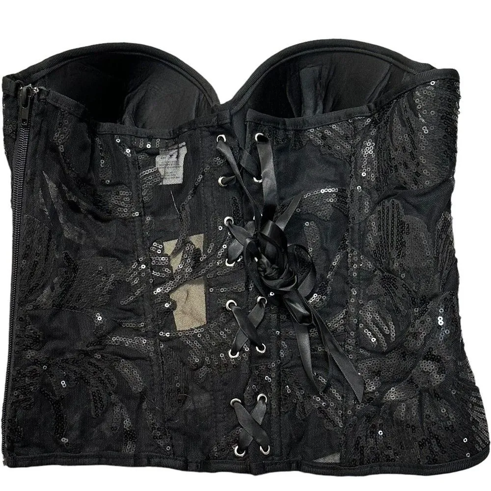 NWT Love J Black Sequin Corset Top Women's Medium Polyester‎ Spandex Solid - Image 5