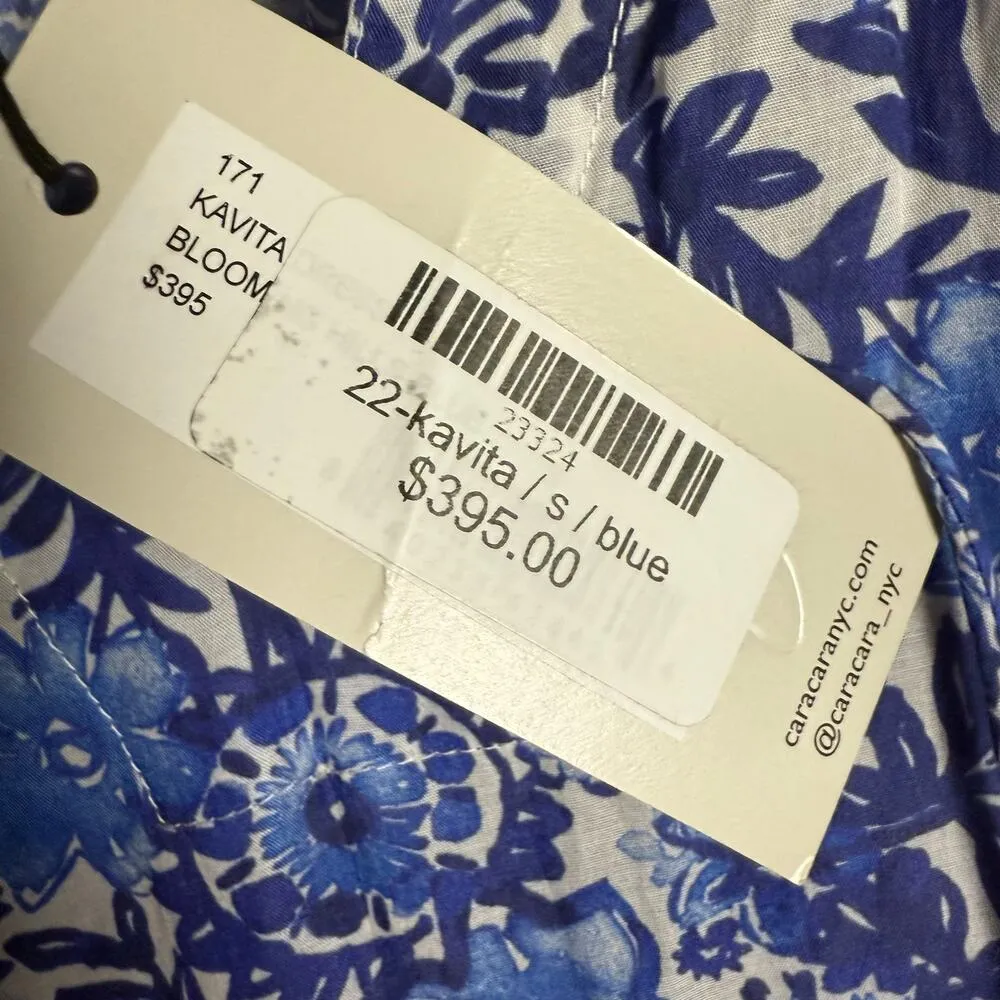 Cara Cara Kavita Blue Floral Print Tassel Shift Mini Dress Size Small - Image 6