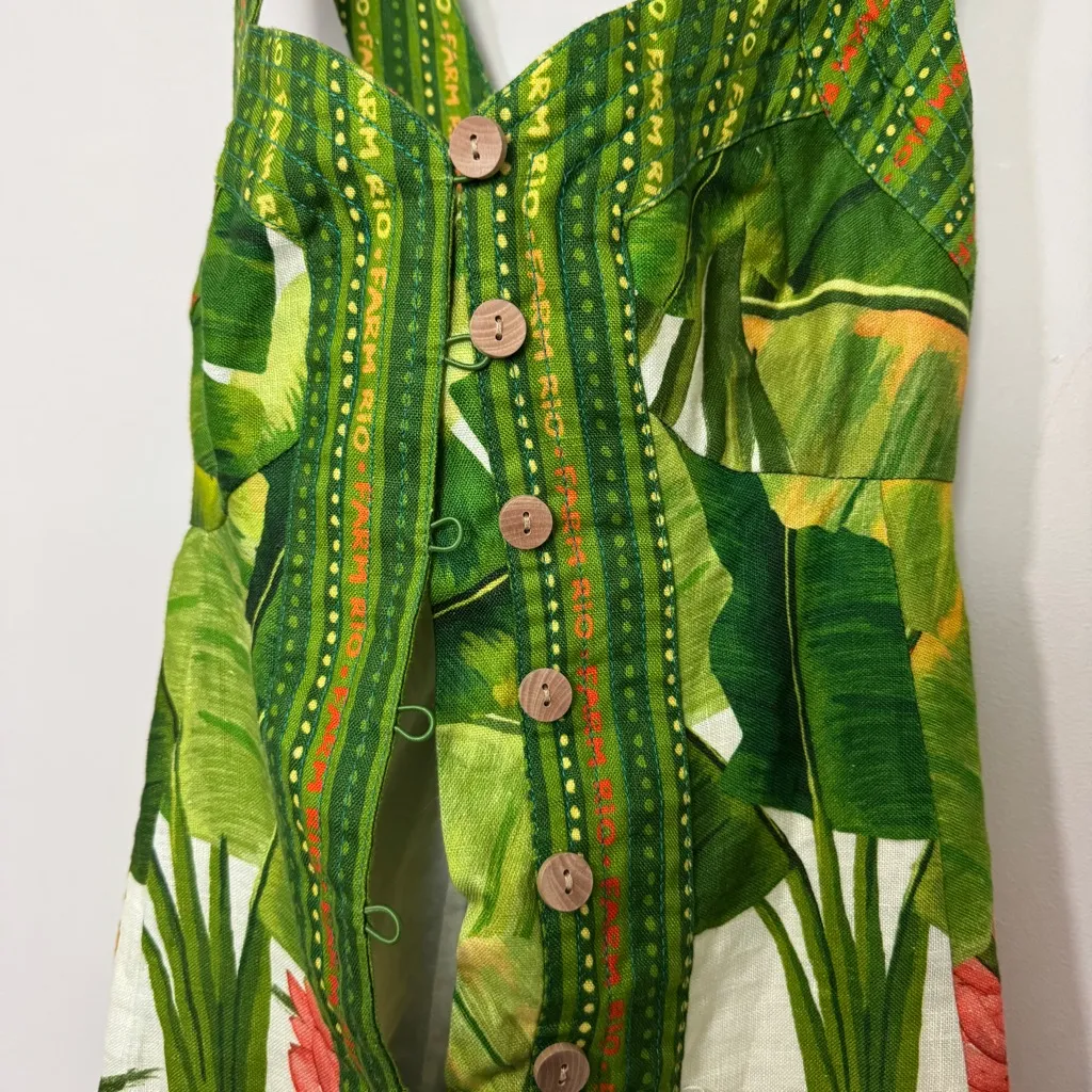 FARM RIO Fresh Forest Scarf Button Down Mini Dress Size Small - Image 3