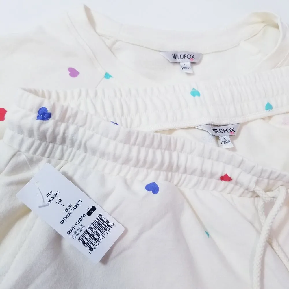 WildFox Oatmeal Hearts Print Sweatshirt and Short Lounge Set Co-Ord Sets - Image 12