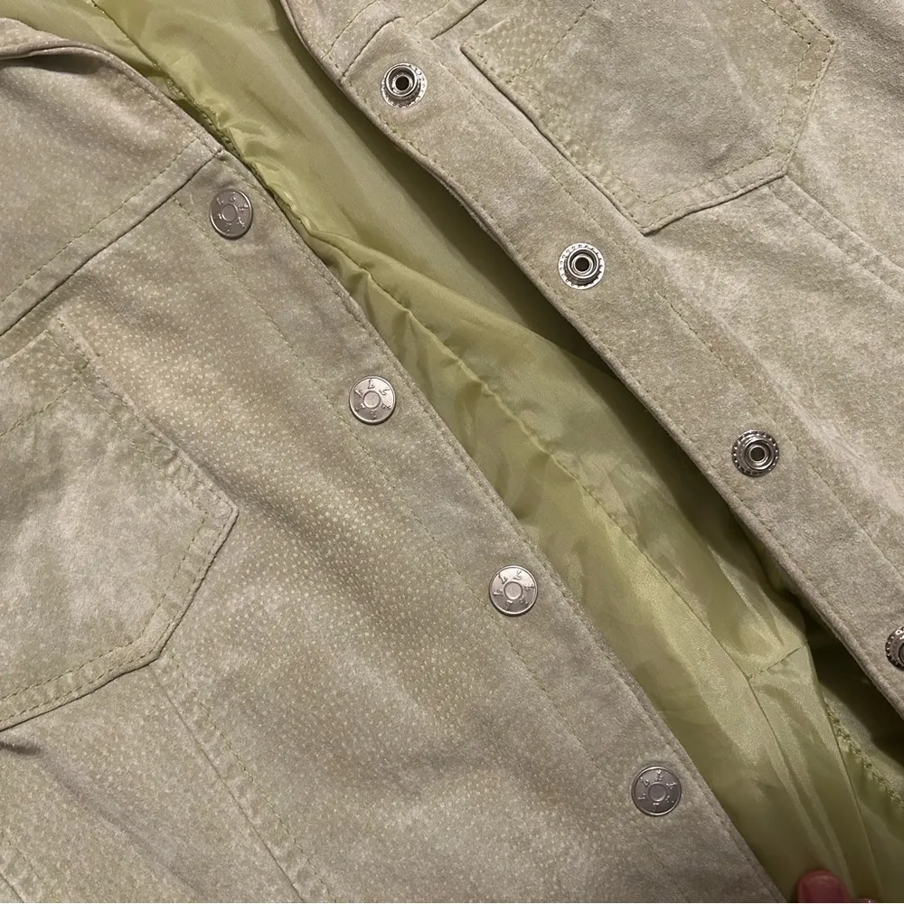 Live A Little Y2K 100% Leather Sage Green Leather Button Jacket - Image 3