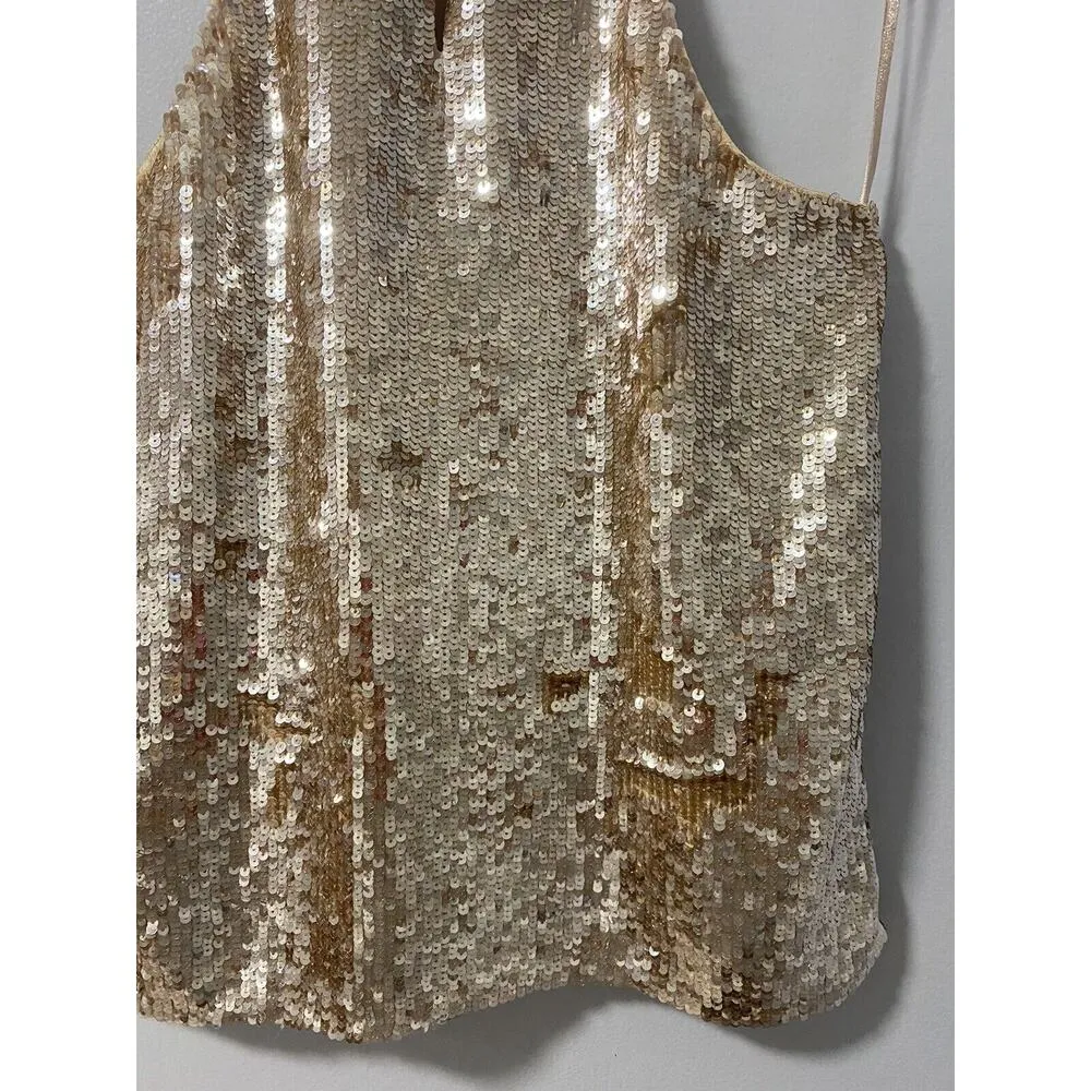 Parker Vika Sequin Tank Top in Blush Stars Gold Tan XS NYE Sparkle Party EUC - Image 9