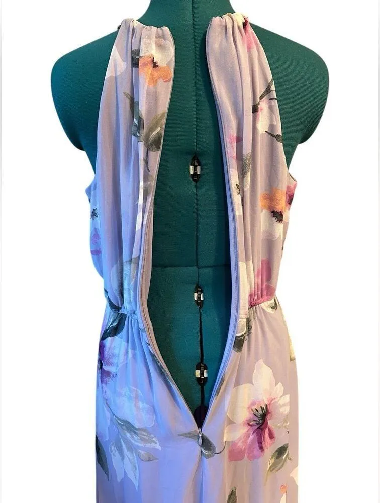 White House Black Market Women's Halter Dress Size 6 Floral Chiffon Hi Lo - Image 9