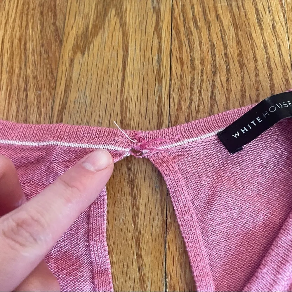 WHITE HOUSE BLACK MARKET WHBM Woven Short Sleeve Top Pink Mixed Media Knit Work - Image 13