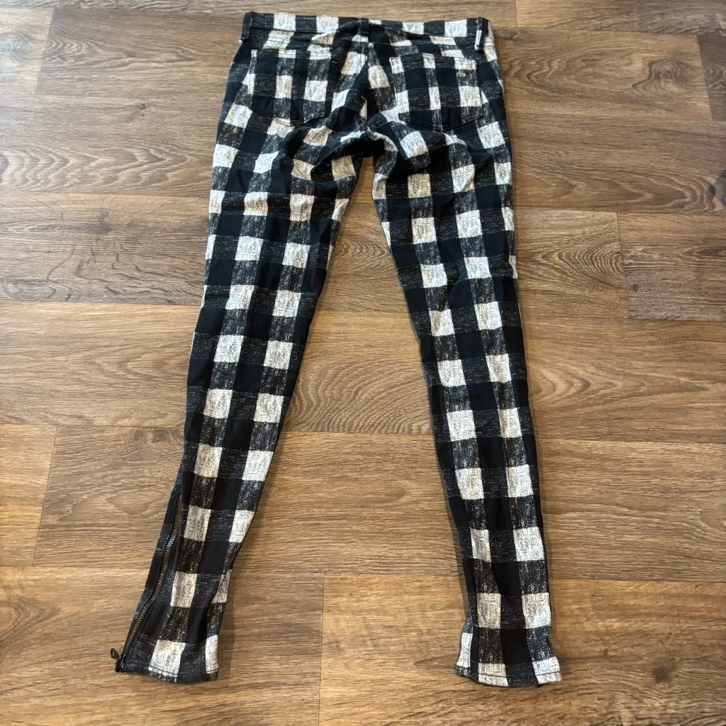 Rag & Bone Buffalo Check Skinny Jeans Black White Plaid Zip Pocket Stretch Sz 27 - Image 4