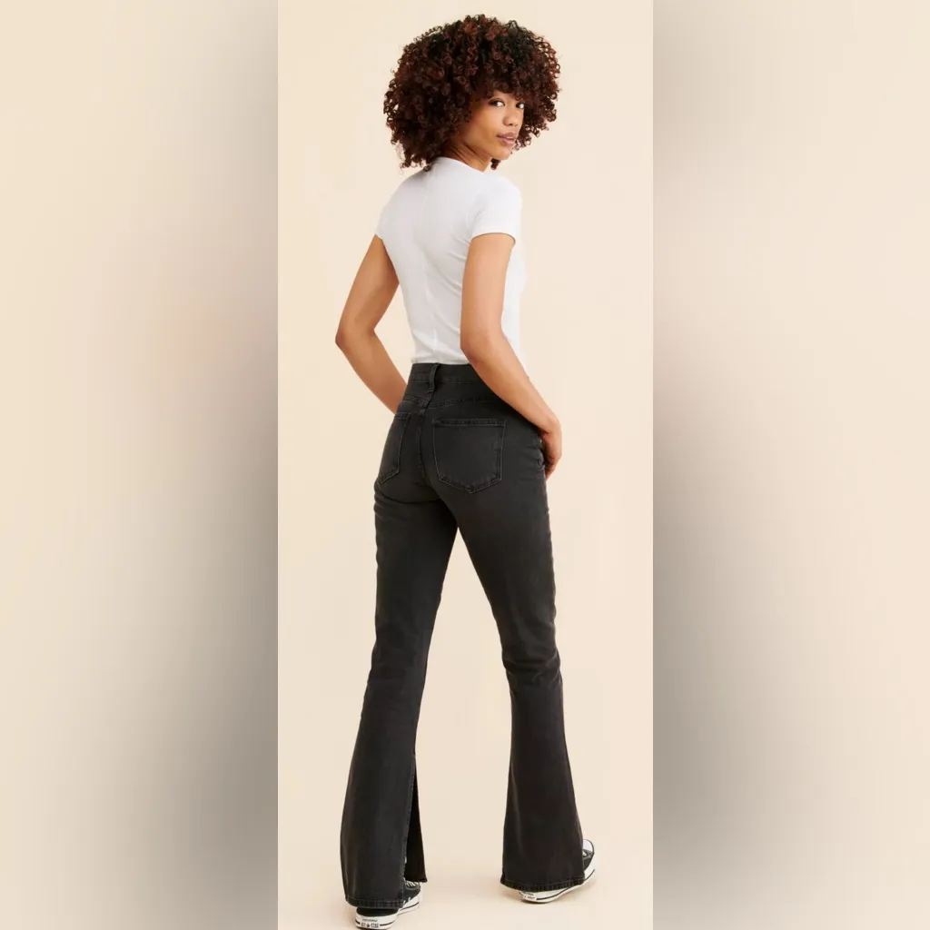 Pistola Alexa High Rise Flare Jeans in Charcoal Grey-Black Washed Denim Slits 30 - Image 2