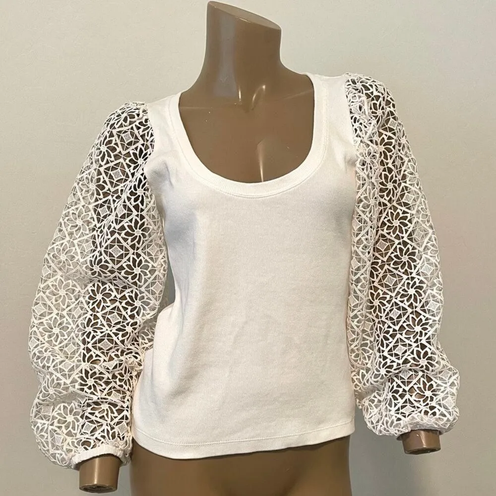 Anthropologie Maeve small ivory lace puff sleeve top TB 1914 - Image 12