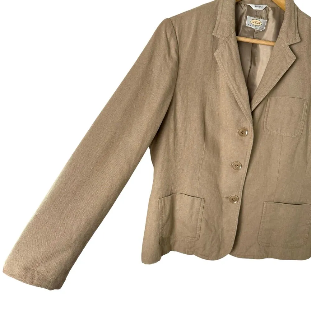 Talbots 100% Irish Linen Blazer Tan Beige Three-Button Fully Lined, Size‎ 12P - Image 7