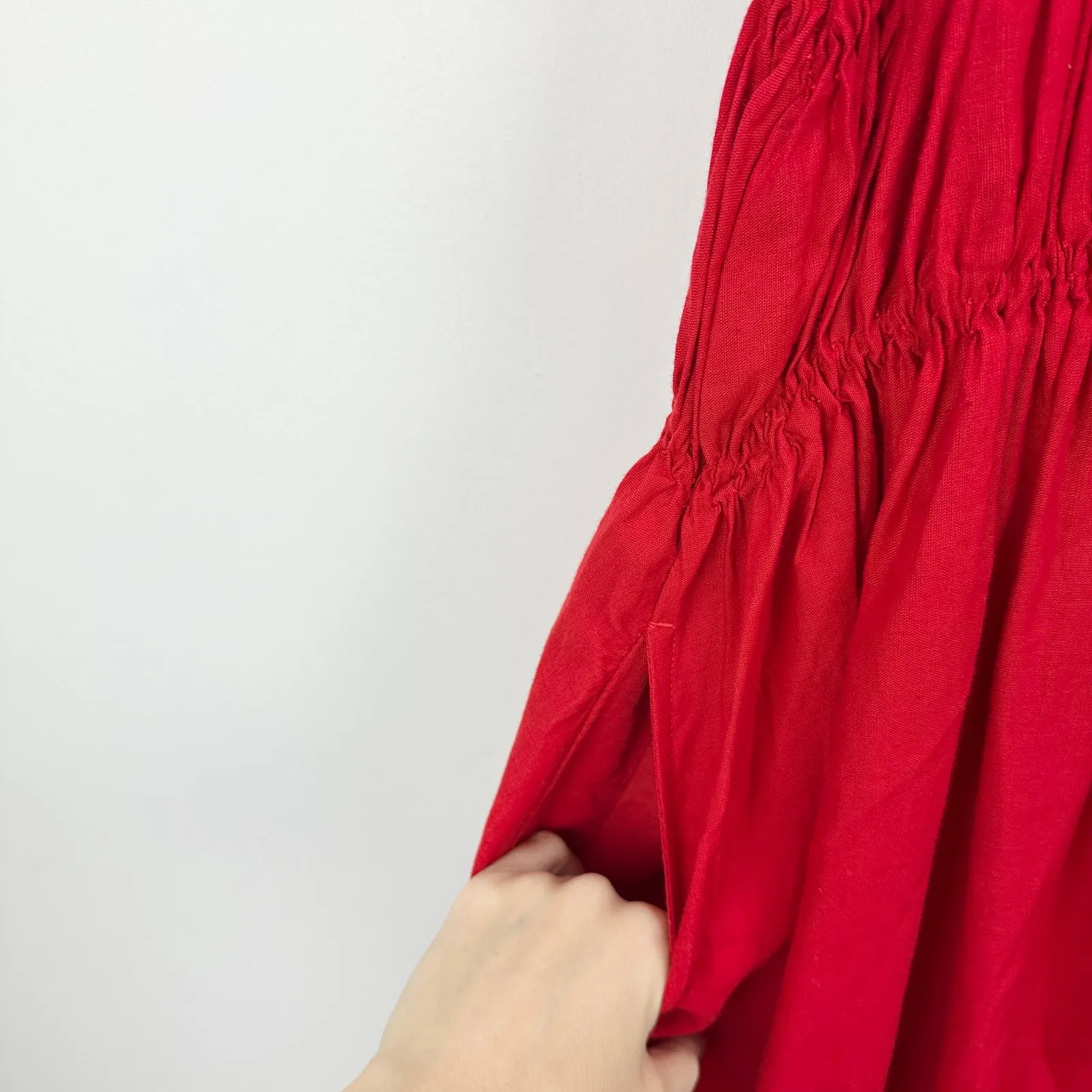 Madewell Textured V Neck Midi Dress Festival Red A Line Linen Cotton Medium NWT - Image 9