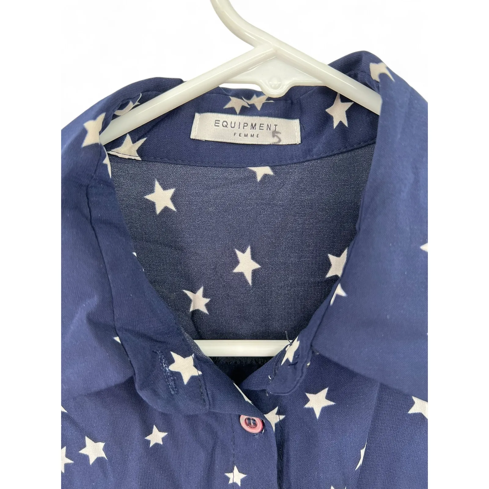 Equipment | L | Top Button Up Down Top Shirt PURE silk shirt blue star print Size L - Image 3