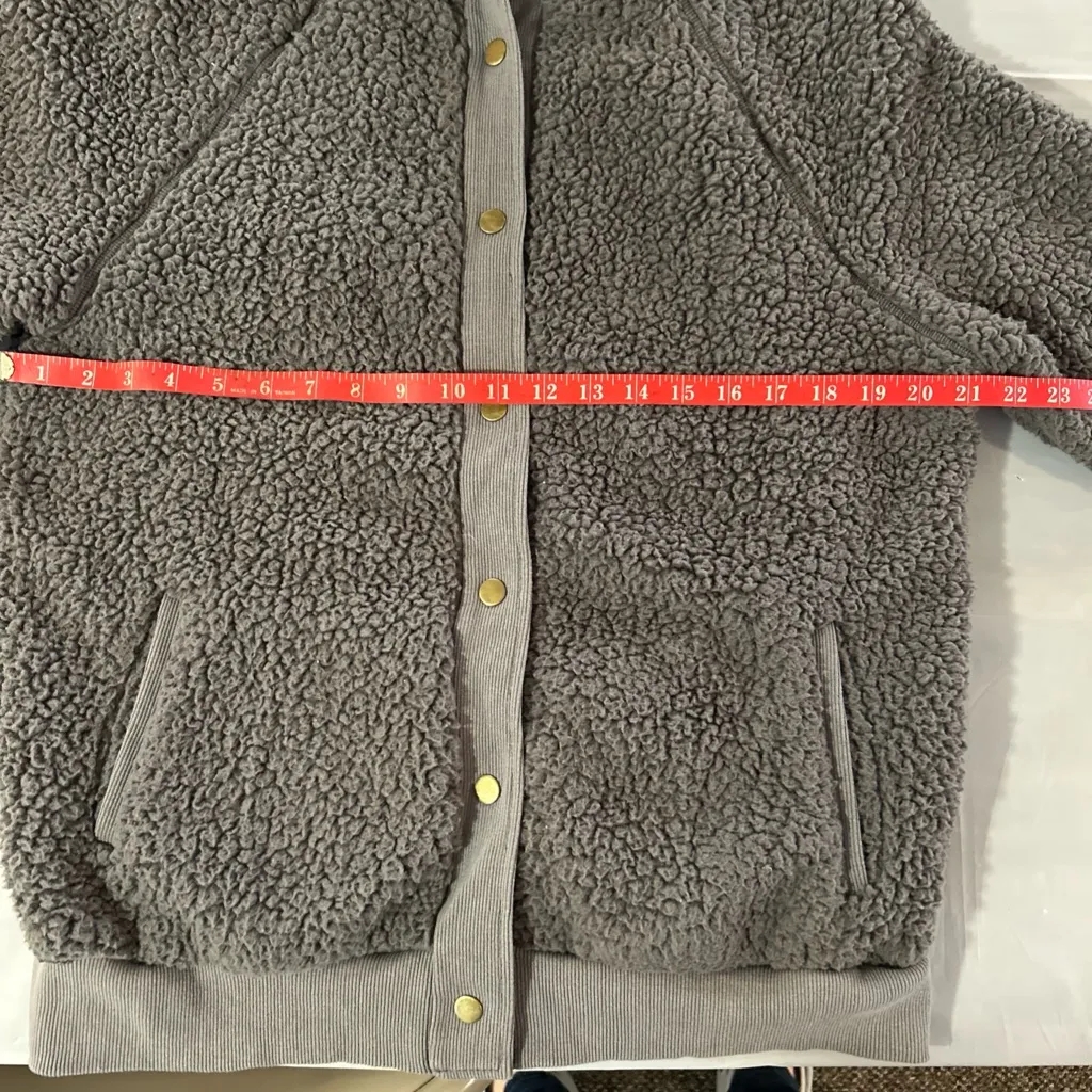 Merokeety Women’s Retro Deep Pile Teddy Bear Sherpa Fleece Jacket, Gray Sz Med - Image 7