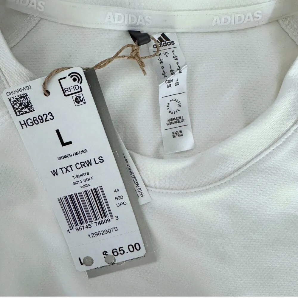 ADIDAS Womens Textured Long Sleeve Crew Golf Tee Shirt White NWT Large - Image 5