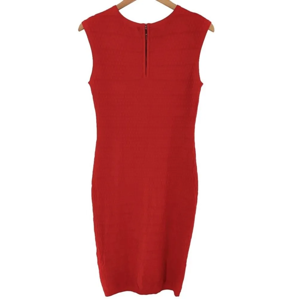 KAREN MILLEN Tomato Red Dot Texture Knit Sleeveless Sheath Dress Size 3/L - Image 5