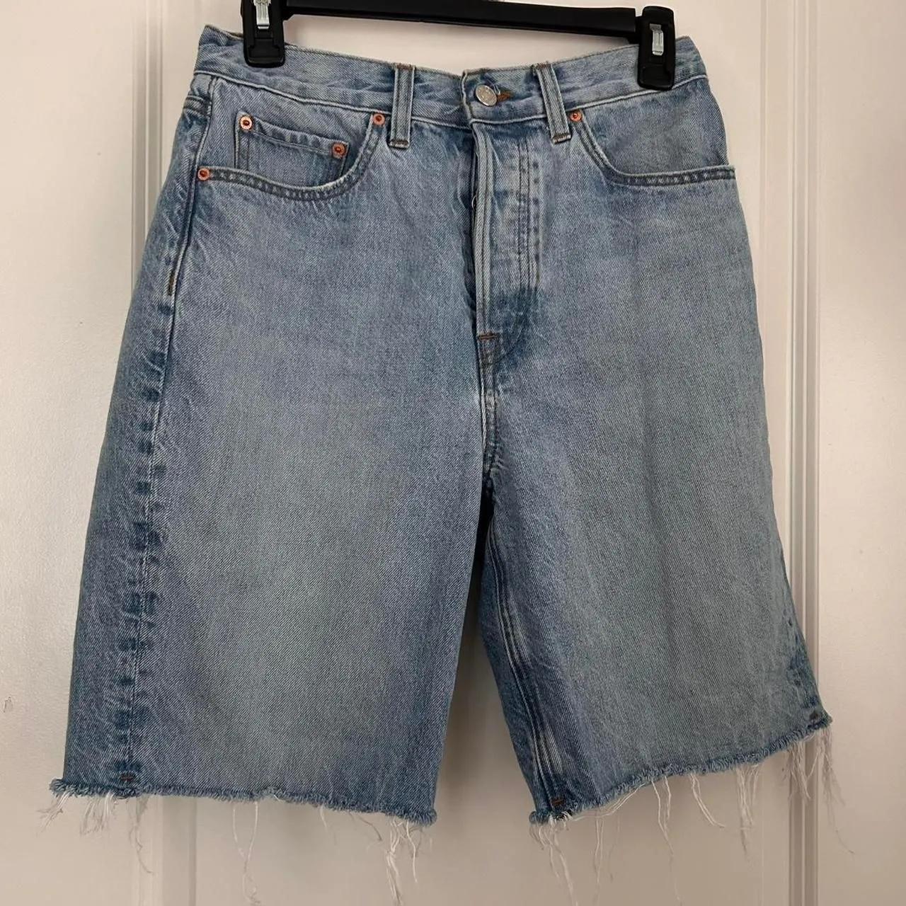 GRLFRND x Revolve Quinn High Rise 90s Distressed Jorts – Light Wash (26) - Image 2