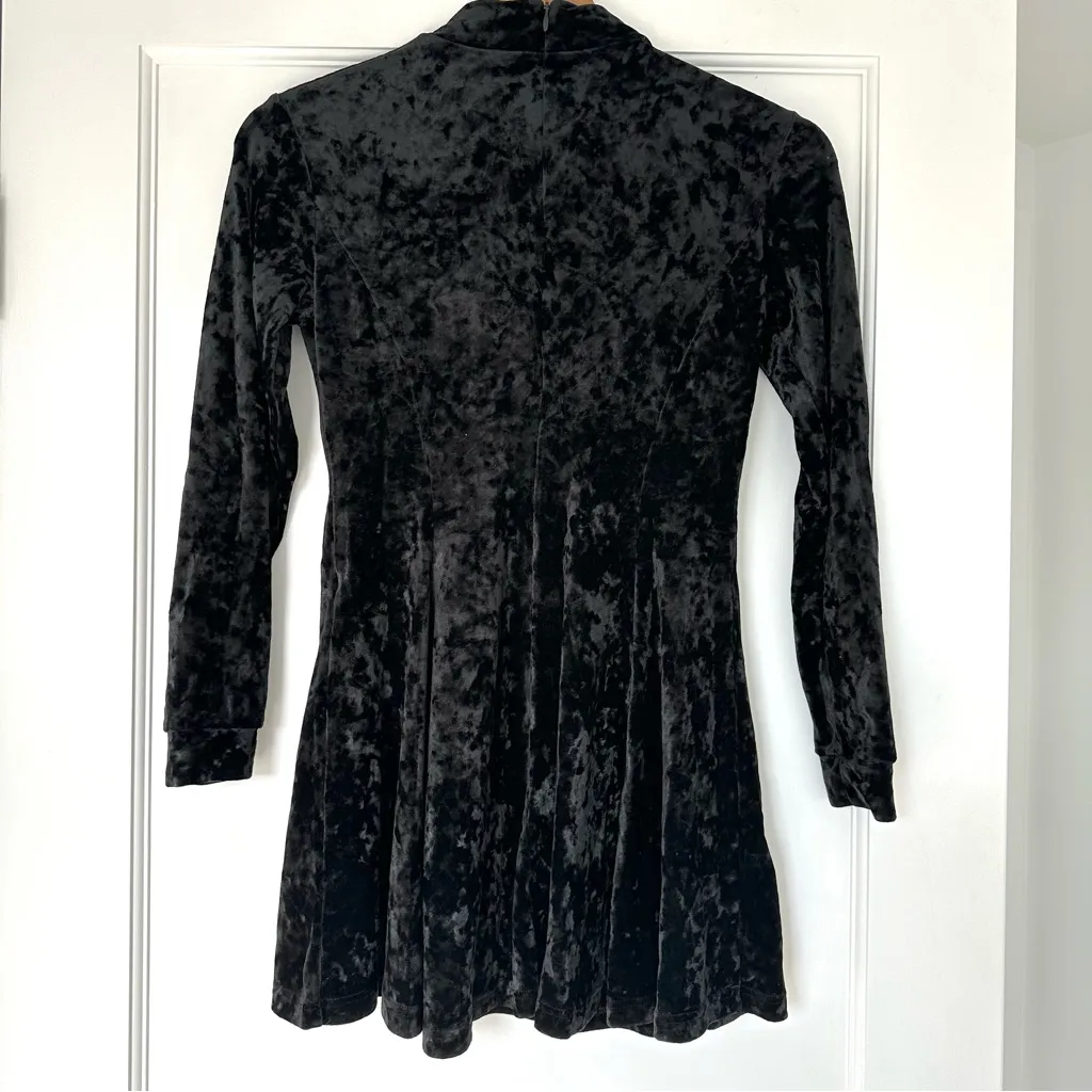 Vintage Tapemeasure New York Black Crushed Velvet Mock‎ Neck Mini Dress M 90s Size M - Image 6