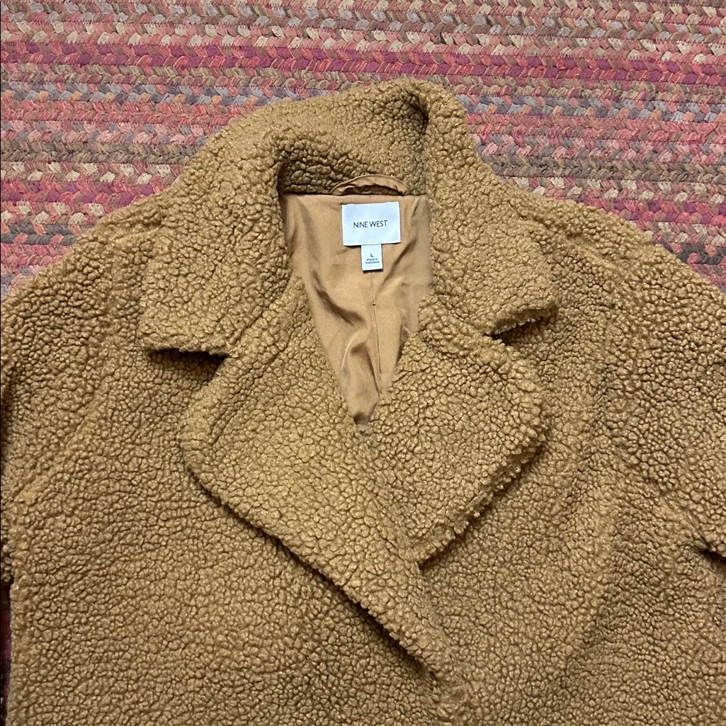 NWOT NINE WEST TAN CAMEL TEDDY BEAR LONG TRENCH JACKET - Image 4