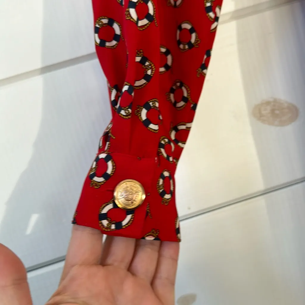 Talbots Vintage 80’s Red Nautical Button Front Shirt Dress Belted Midi Size 6 - Image 15