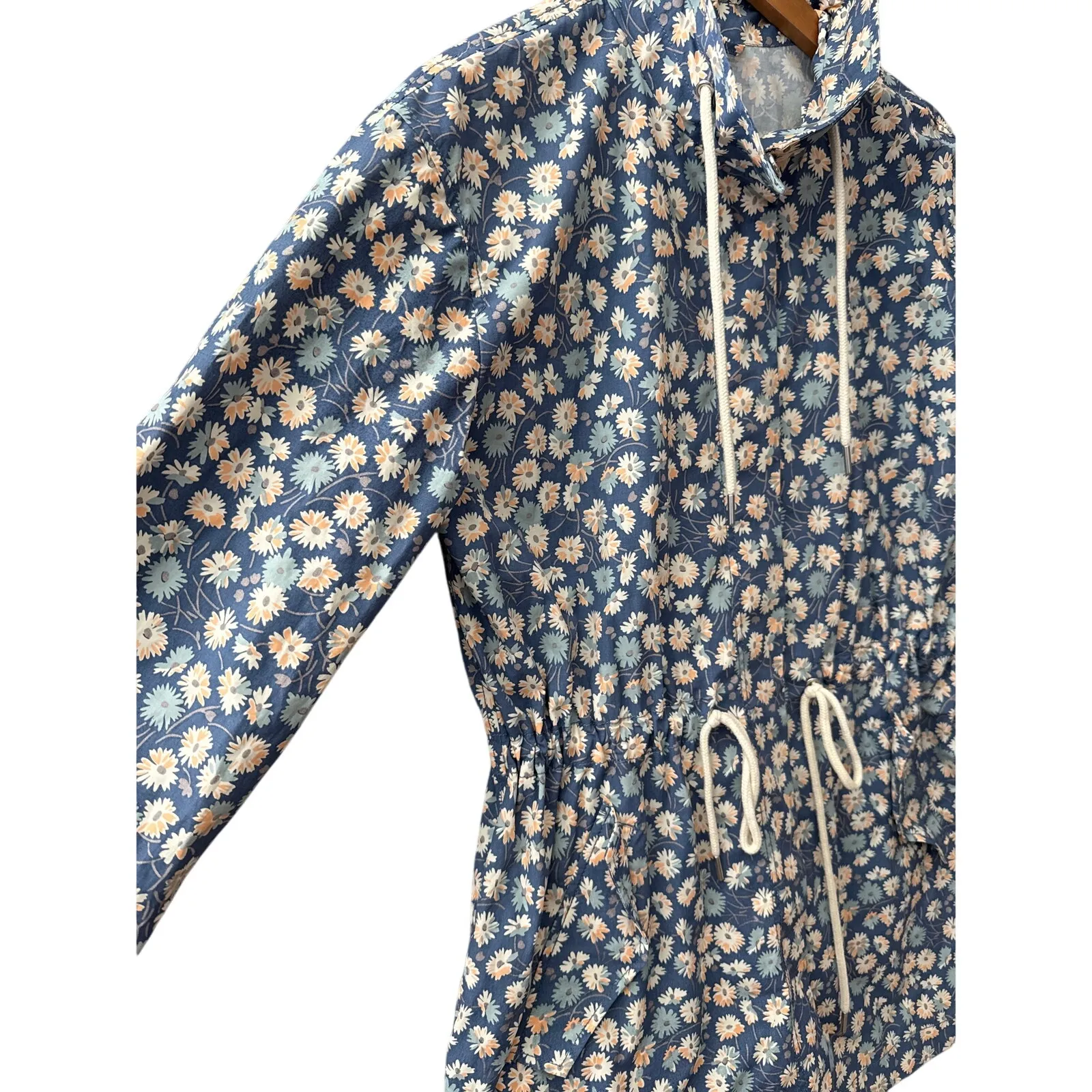 Madewell Preppy Ruffle-Neck Anorak‎ Raincoat French Floral Blue Moon Size Smalll - Image 7