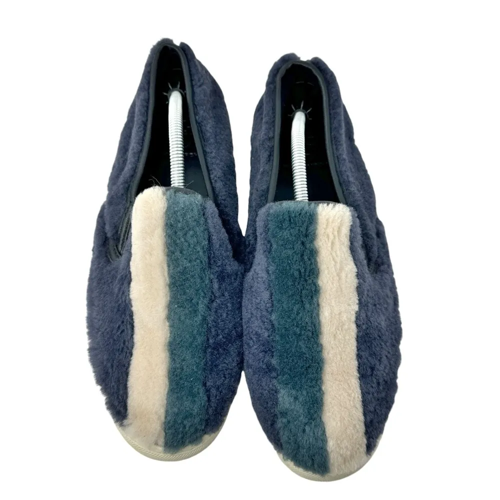 Tory Burch Bamford Color Block Stripes Shearling Fur Sneakers Blue Size 9 - Image 4