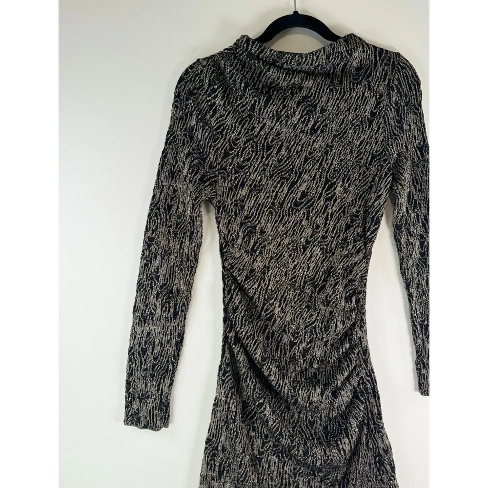 NEW Zara Womens Dress Black Metallic Mini Bodycon Knit Long Sleeve Party Medium - Image 6