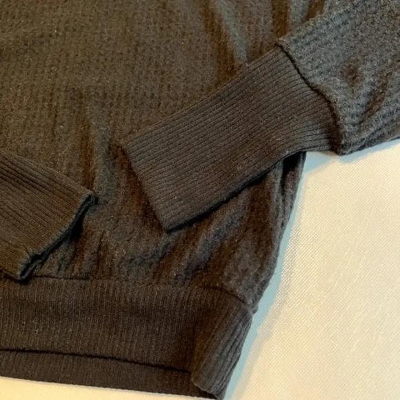 Treasure & Bond Black Small Waffle Knit Off The Shoulder Long Sleeve Top - Image 5