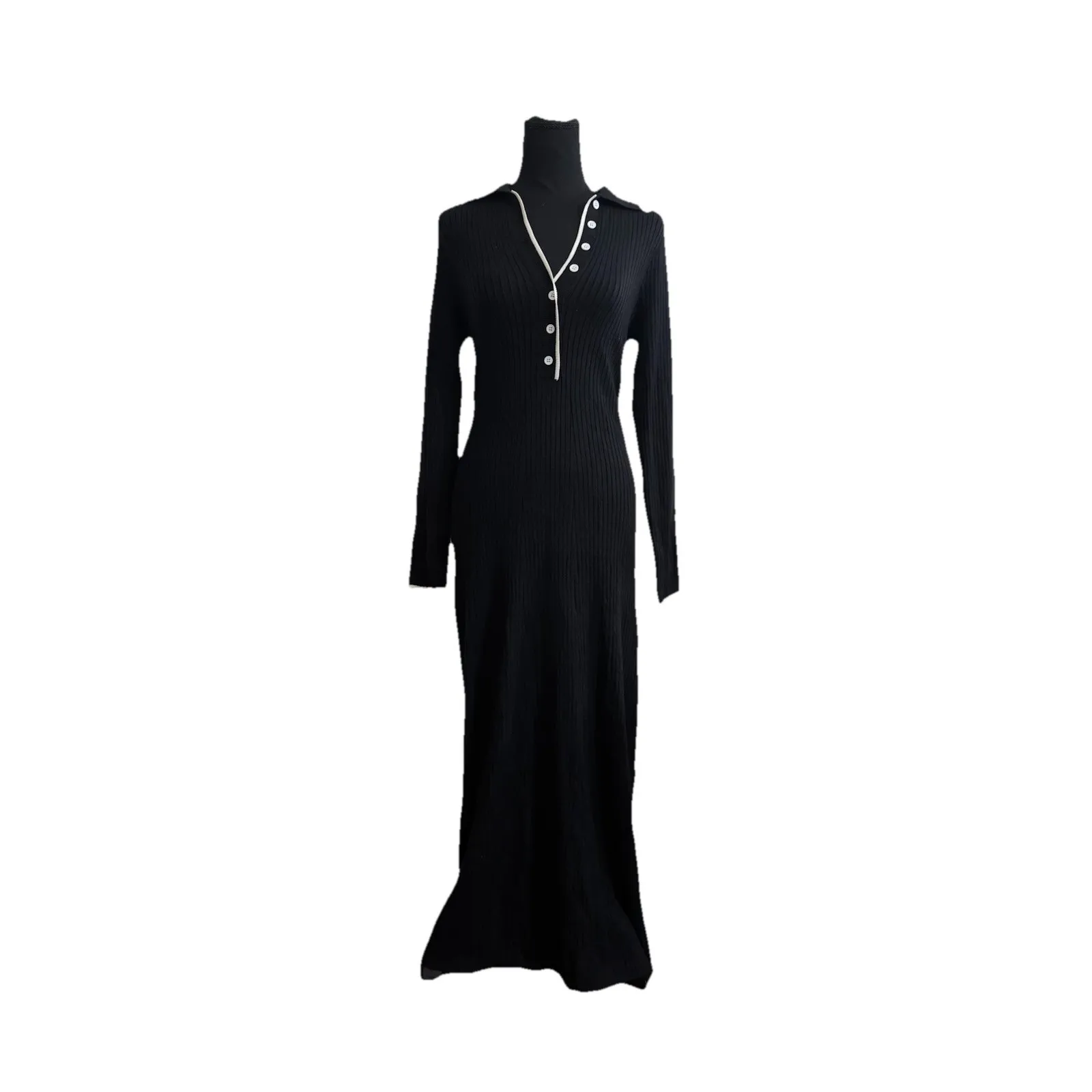 ZESICA Women's Sz M Long sleeve Maxi Sweater‎ dress Lapel Collar Button Bodycon Size M - Image 2