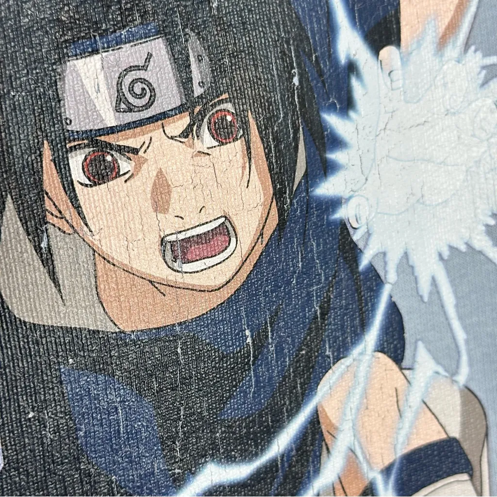 Vintage Naruto Sasuke 2002 Masashi Kishimoto Hoodie Bershka Light Blue Size XS - Image 7