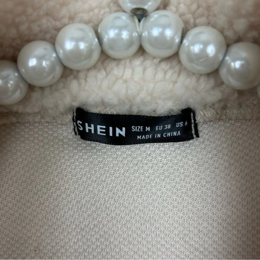 Shein Fuzzy Teddy Sherpa Texture Button Front Jacket Size M - Image 4