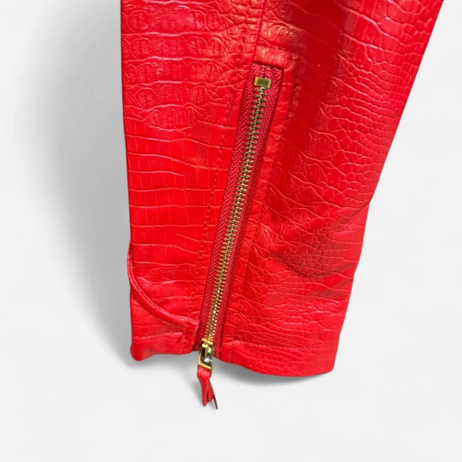 Vibrant Red Faux Leather Jacket Size M - Image 7