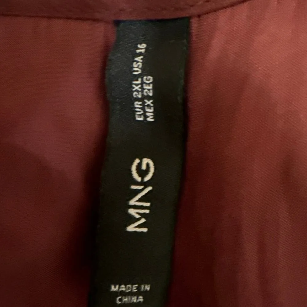 Mango MNG Maroon Red Silky Satin Long Sleeve V-Neck Peplum Blouse Top Size 16 - Image 3