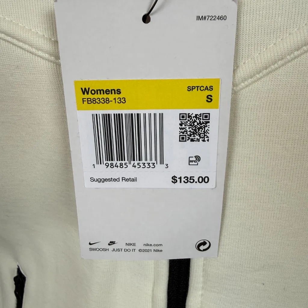 Nike women's pale ivory sportswear tech fleece windrunner full zip hoodie small - Image 11
