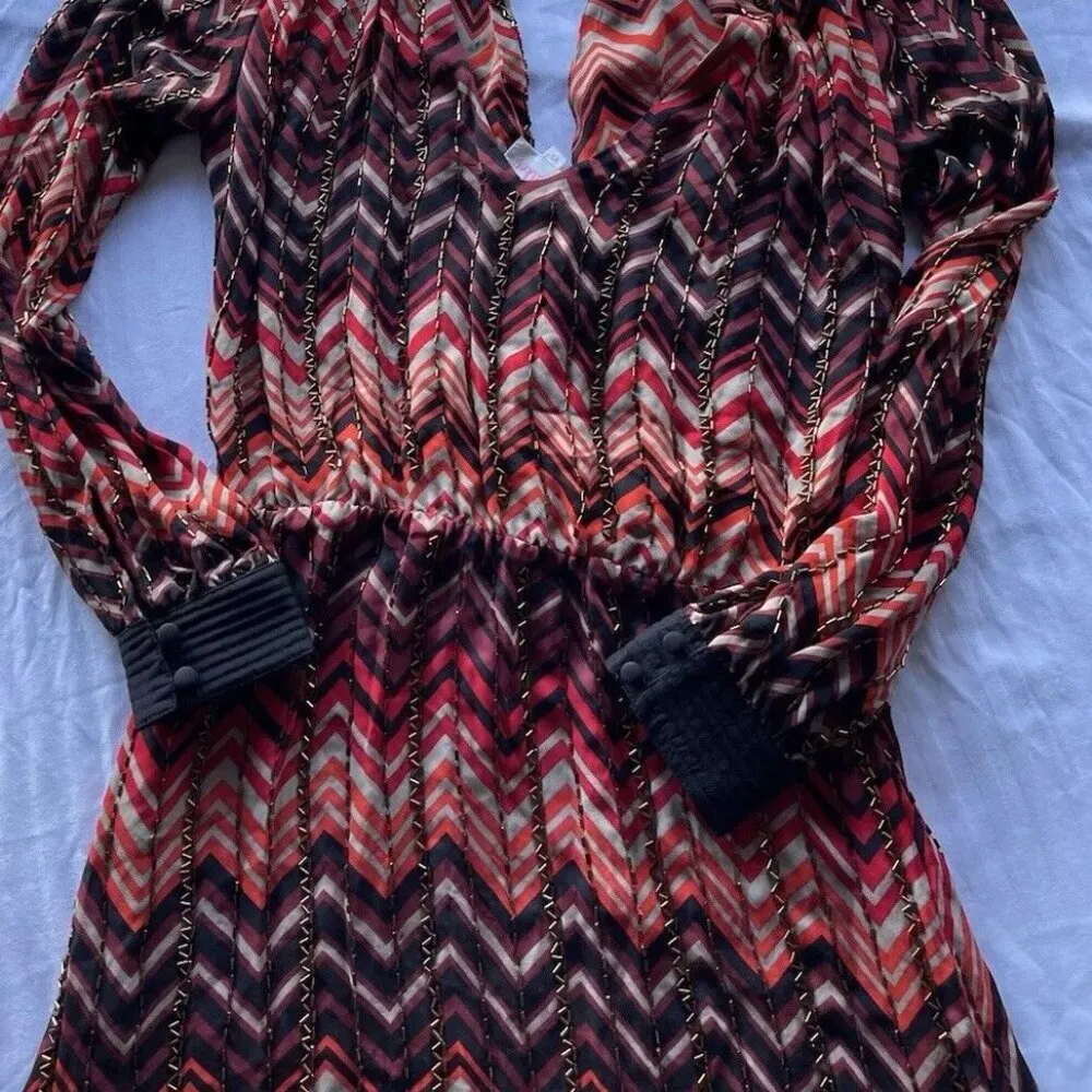 Parker Veronica Silk Mini Dress Women's Sz S Sparkly Red Dark Romantic Western - Image 9