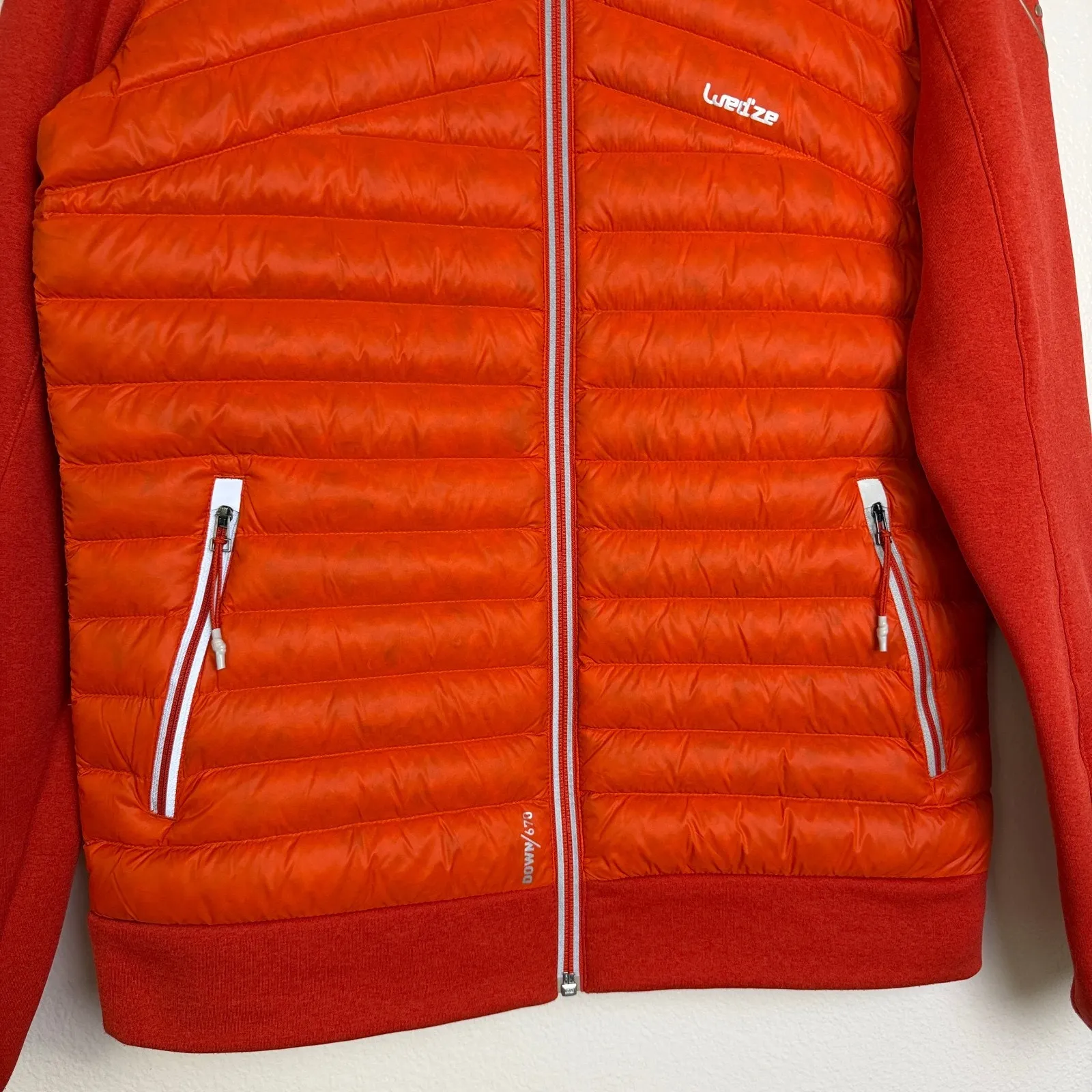 Wed'ze Decathlon Puffer Jacket Womens Medium Orange Full Zip Outdoors Down 670 Size undefined - Image 5